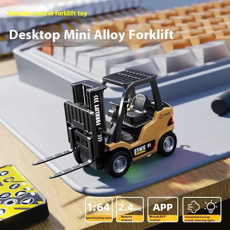 Bluetooth simulation engineering model remote-control automobile 1:64 mini alloy fork lift with mobile phone connection