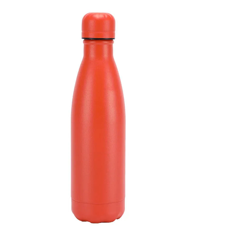 Insulated stainless steel water bottle mug with rubber painted surface and vacuum flask design in multiple colours