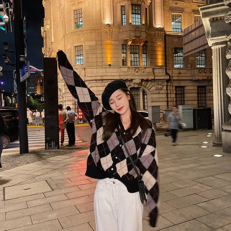 Japanese Korean casual knitted cardigan coat in pink green black khaki macaron colours