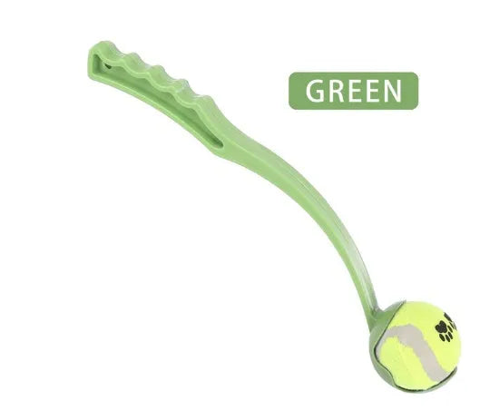 Dog throwing ball set with ergonomic handle and soft ball, 38cm, available in Blue Green Red