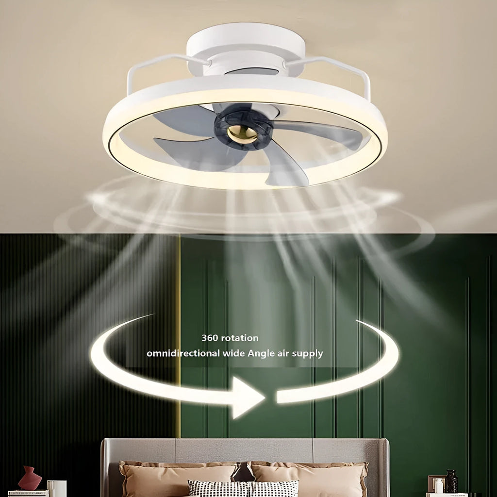 Modern ceiling fan lamp with light fixture in one of seven colour options