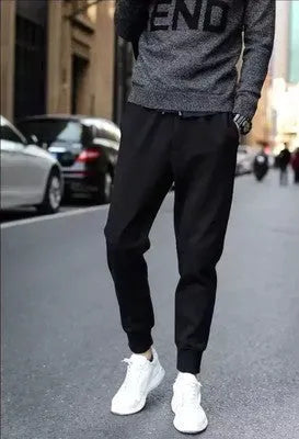 Black casual sports trousers with straight leg and mid waist, Korean style