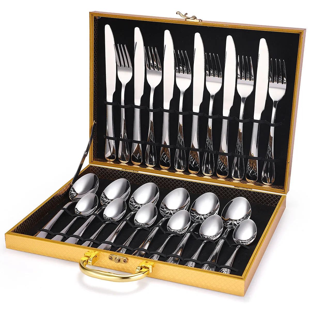 24 piece 18/10 stainless steel cutlery set with knife fork and spoon in black finish