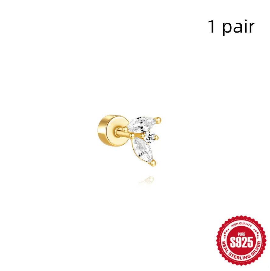 S925 sterling silver flat column geometric ear bone stud with gold electroplated finish
