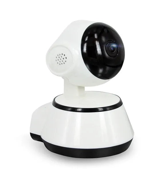 White WiFi baby monitor camera with 720P HD resolution, pan and tilt, and night vision for home use