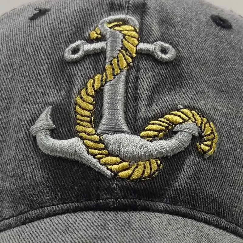 Cotton baseball cap with embroidered anchor design in red, khaki, black, and navy colour options.