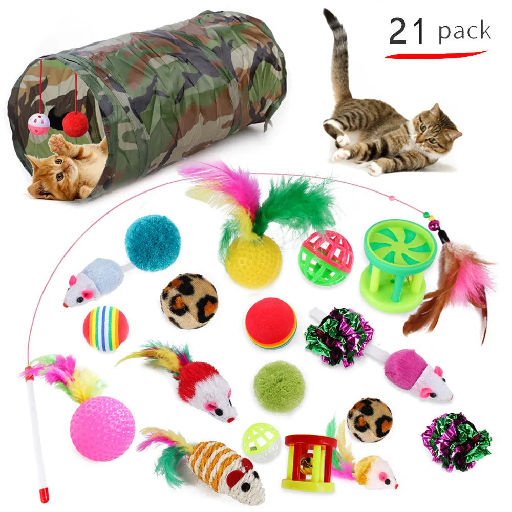 Cat channel funny cat stick toy set with PP metal plush feather attachments in multiple piece options