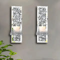 Pair of silver mirror glass wall candlestick holders measuring 10x11x38cm