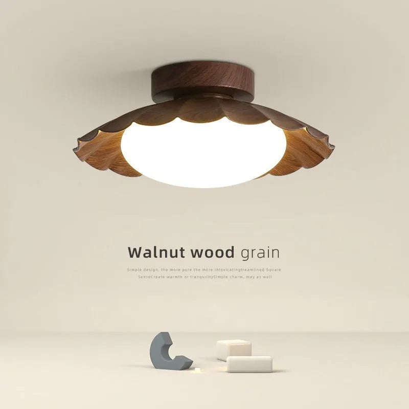 Mid-ancient silent balcony LED ceiling light round 25cm in beige colour with iron frame and acrylic shade