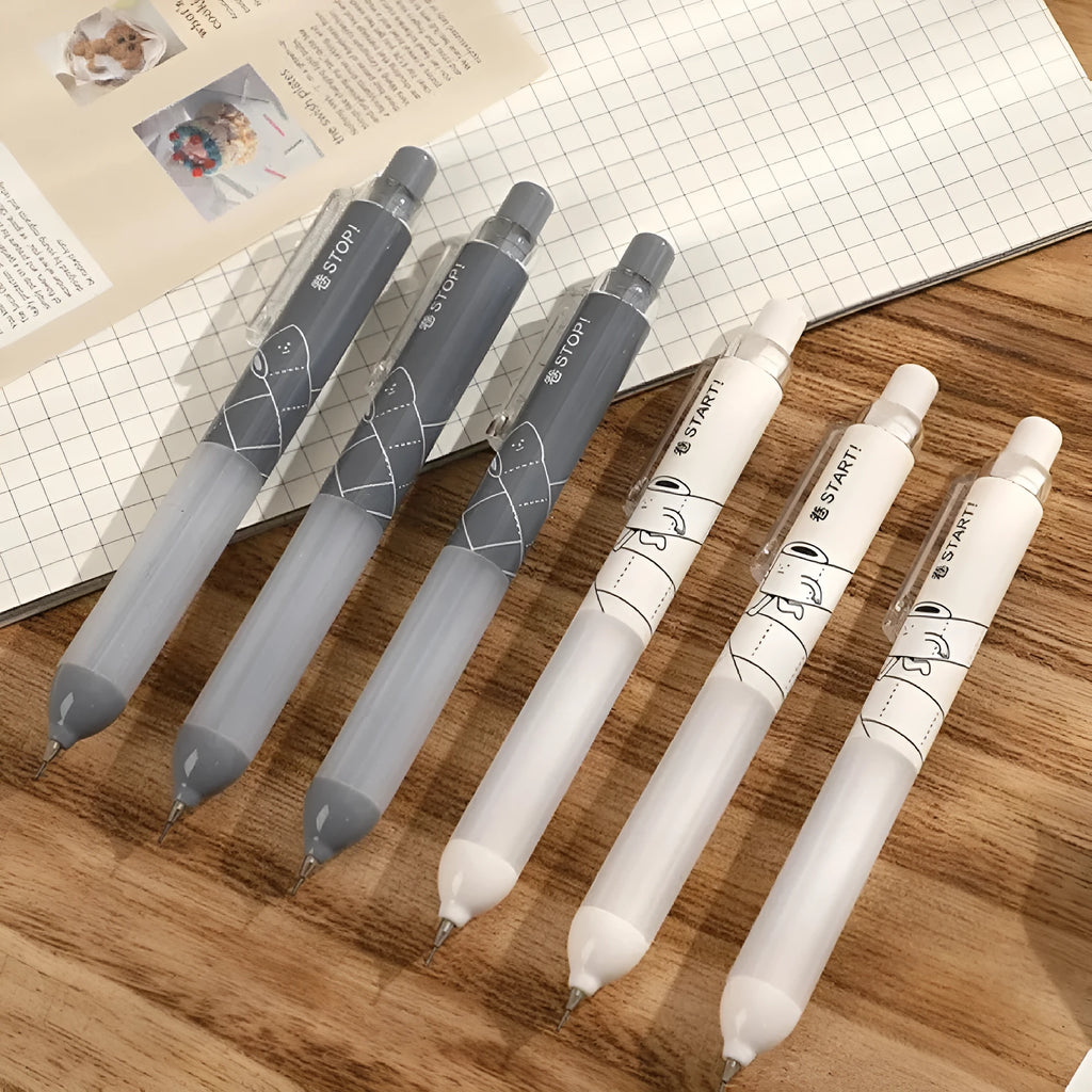 Black and white 0.5mm automatic pencils featuring a cloud grip design on the plastic barrel.