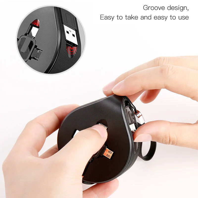 Telescopic 3-in-1 fast charging cable extended to 1 metre with magnetic connectors