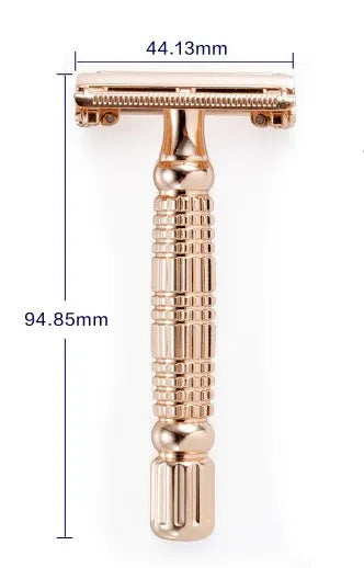 Rose gold chrome plated alloy double edge safety razor with butterfly mechanism in storage box with mirror