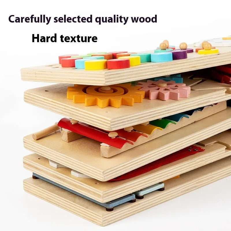 Wooden wall game busy board for cognitive exercise children aged 4-6 46x15.5x18 cm