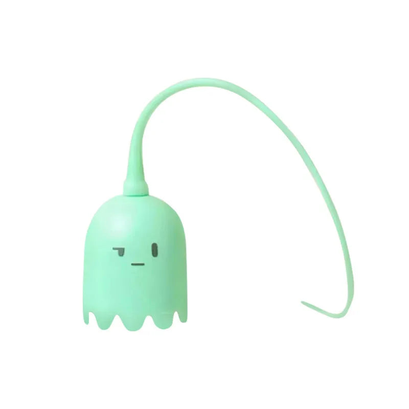 Green electronic cat wand toy with swinging silicone tails for indoor cats