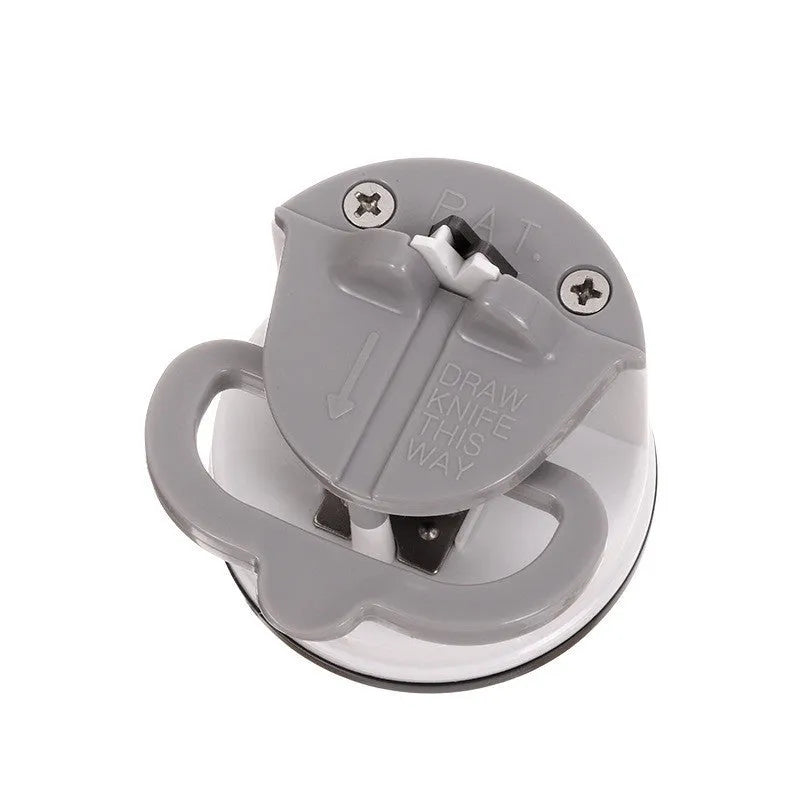 Fixed angle tungsten steel knife sharpener in mustard green with plastic body and arrow direction label