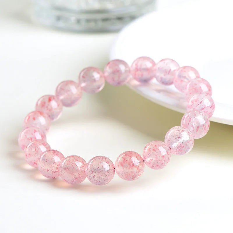 Natural strawberry quartz crystal bracelet with white water geometric beads