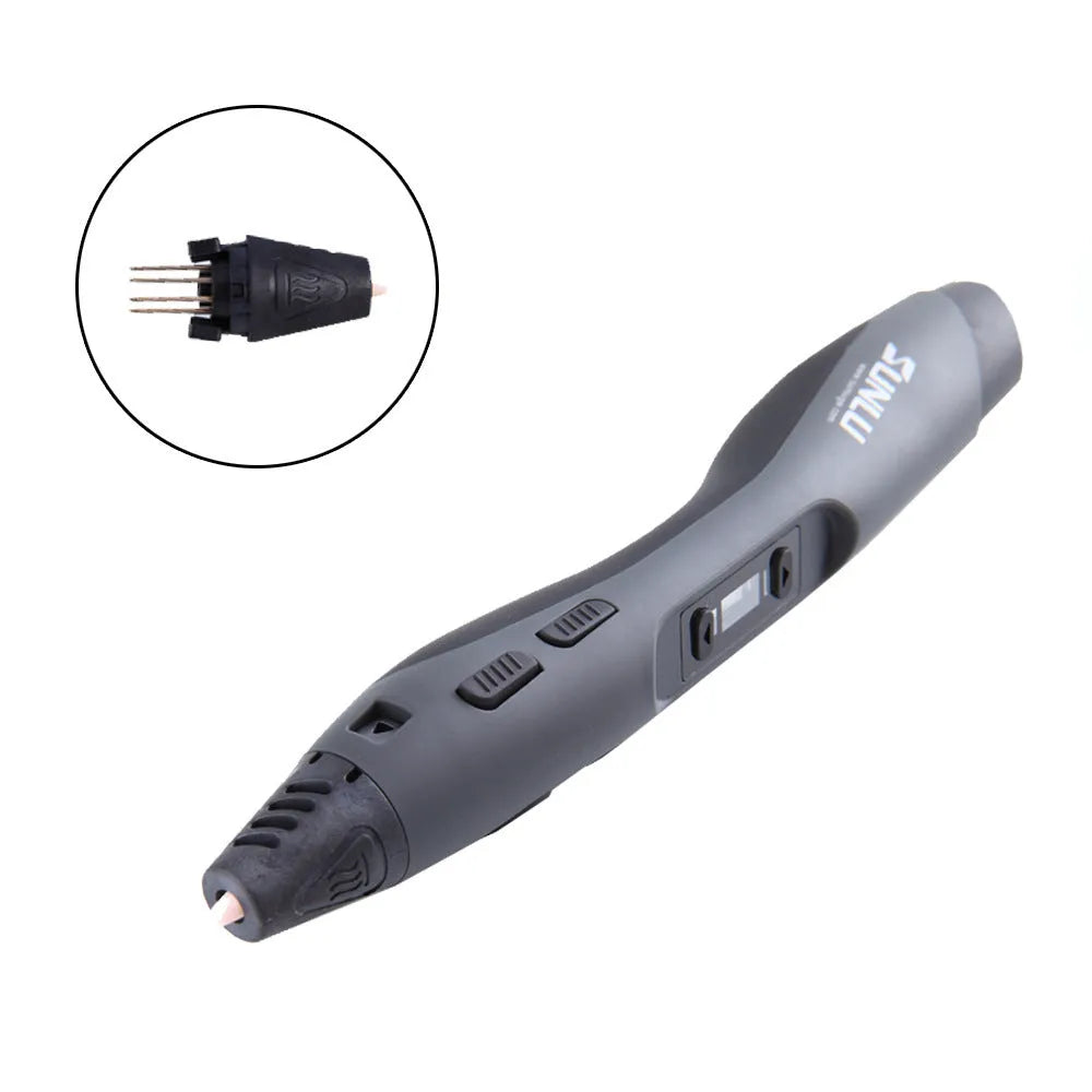 3D printing pen in black with plastic body, 180mm length, for handheld graffiti drawing