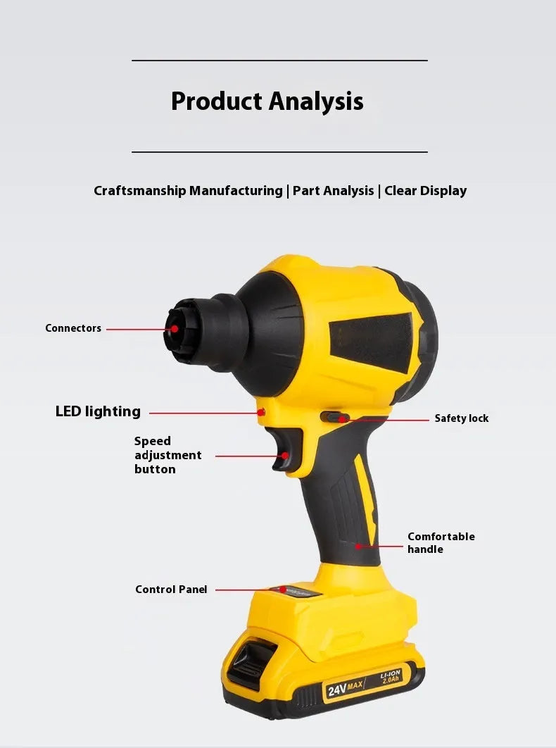 Yellow handheld rechargeable lithium battery dust gun for office and household cleaning