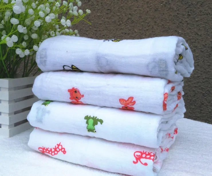 Cotton gauze baby blanket 120x120cm with combed cotton large grid print