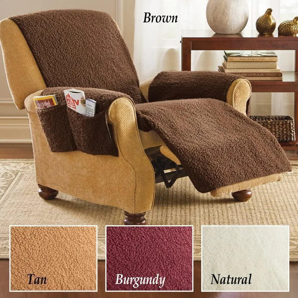Lambswool coloured polyester sofa slipcover shown on a cushion, available in multiple sizes.