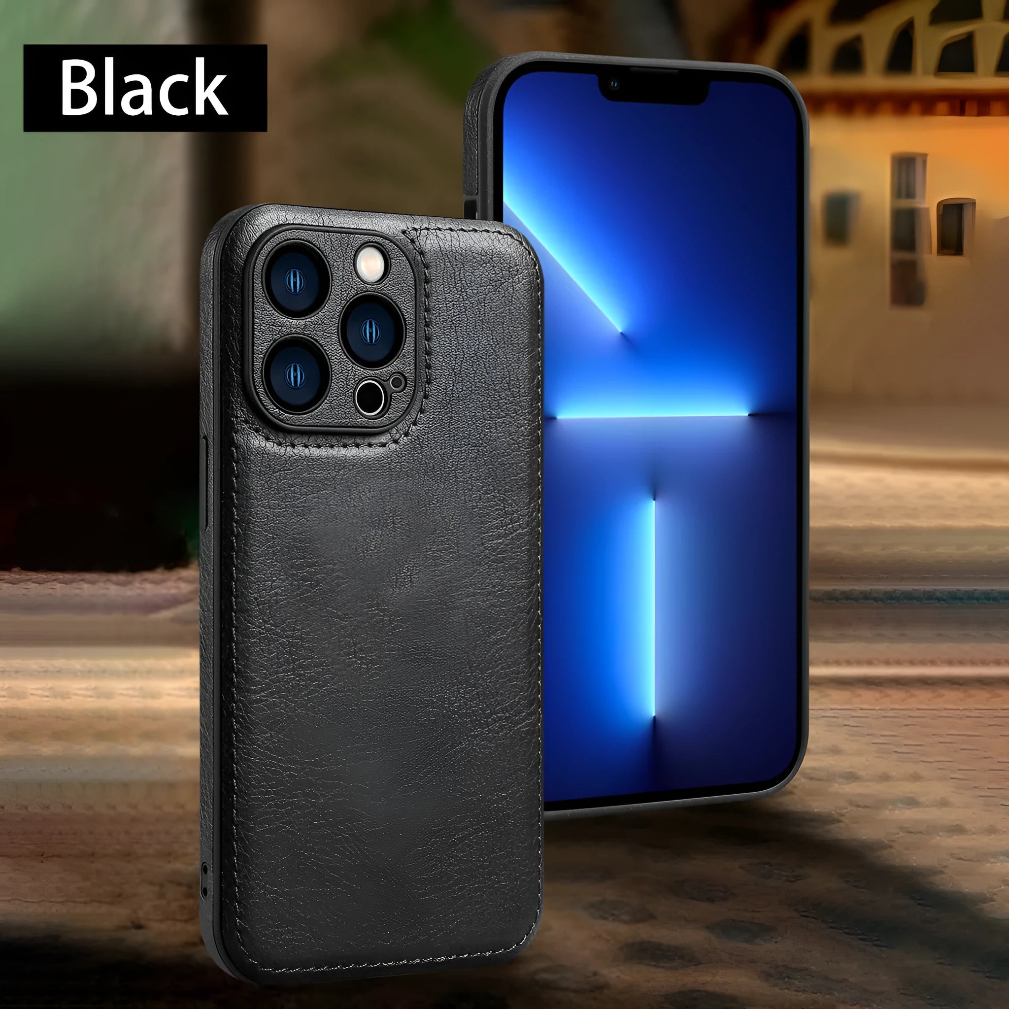 Leather grain TPU PU leather drop-resistant phone case for Apple iPhone series in black colour