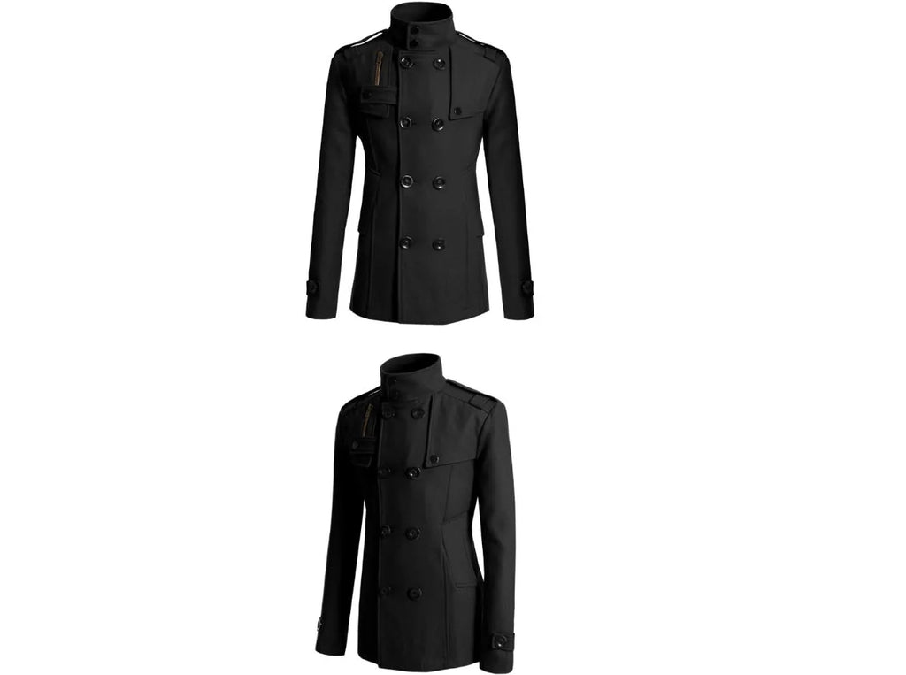 Men's cotton blend woolen trench coat in khaki, long length, front view