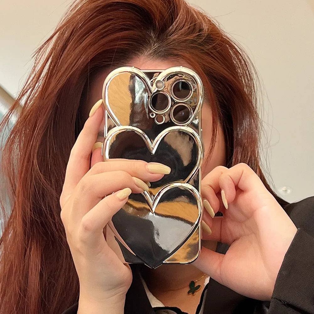 Electroplated love design TPU soft shell mobile phone case for iPhone, shown with optional matching bracelet.