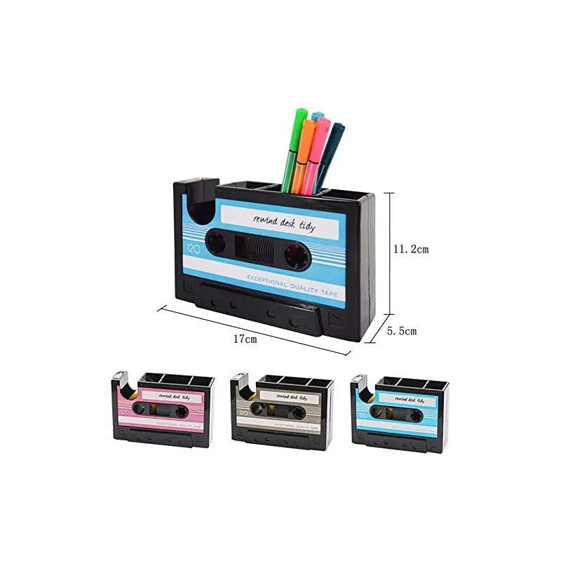 Multifunctional plastic pen holder storage box in blue, 1L capacity, 17x5x11.5cm for office desktop organisation
