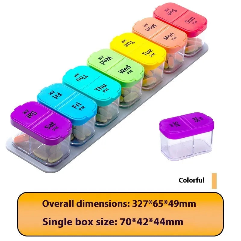 Amazon 14 compartment pill box with removable sections in white and rainbow colour options