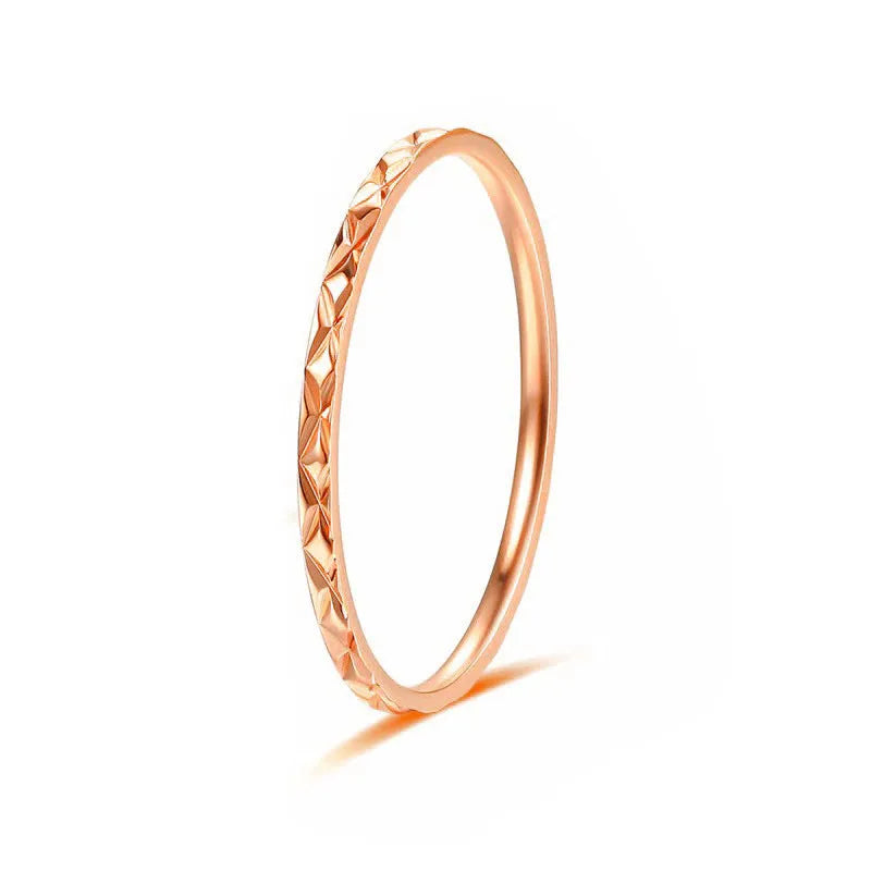Korean style titanium steel simple couple ring with geometric diamond plaid pattern in silver