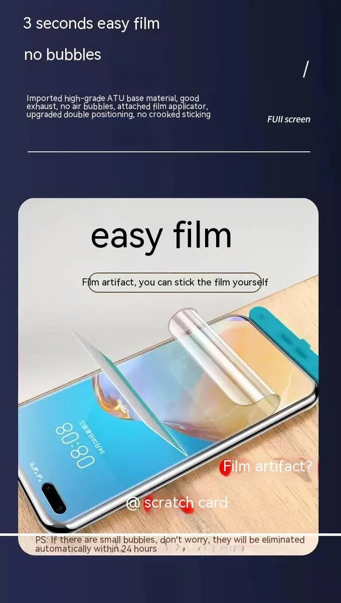 Samsung Galaxy phone with TPU screen protector in HD, frosted, or blue light finish.