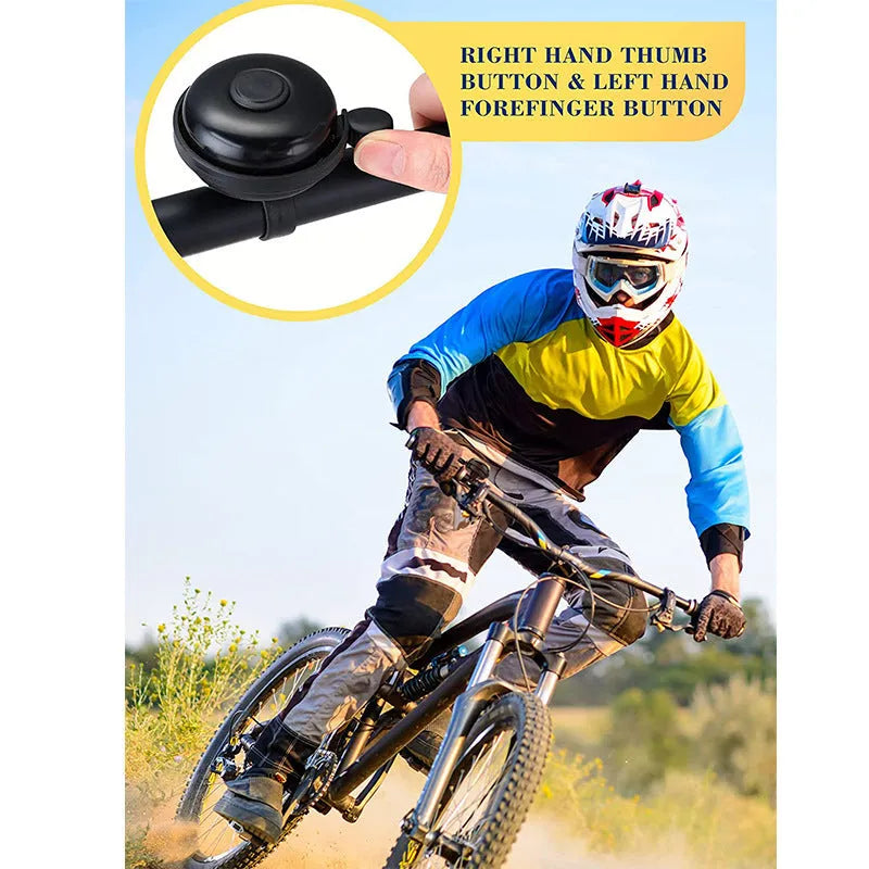 Black ABS plastic bicycle bell with 58mm diameter for mountain bike and road cycling handlebars