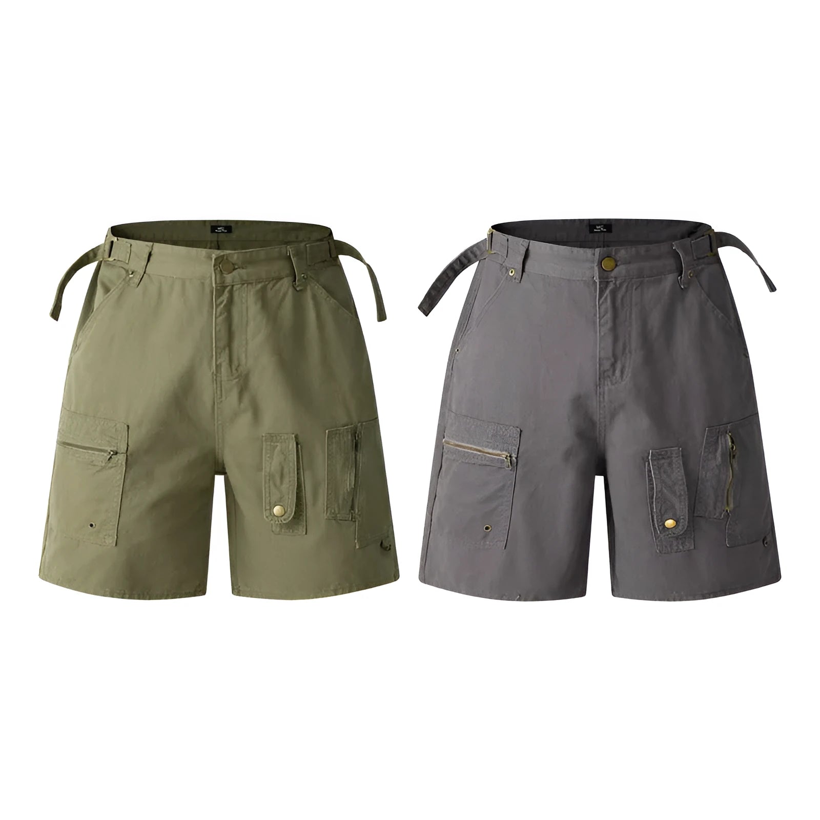Retro washed cotton workwear shorts in loose fit with half elastic waistband
