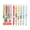 Christmas cartoon-themed plastic signature pen set with six black ink cartridge refills