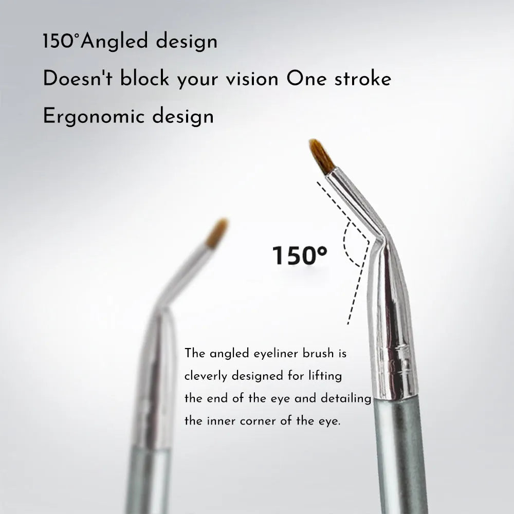 Bend head eyeliner brush with angled synthetic bristles for precise under eye and tear trough makeup application