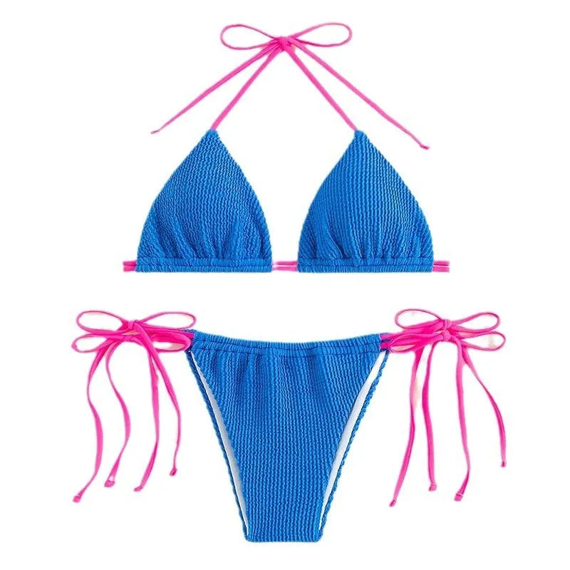 Women's lace up swimsuit bikini set in nylon fabric available in multiple colours
