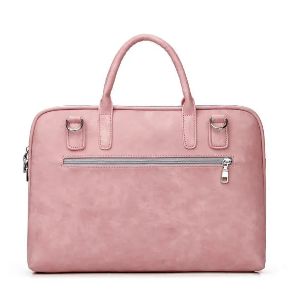 Faux leather laptop bag for women in black with zipper closure, waterproof and shockproof, for 15.6 inch laptop