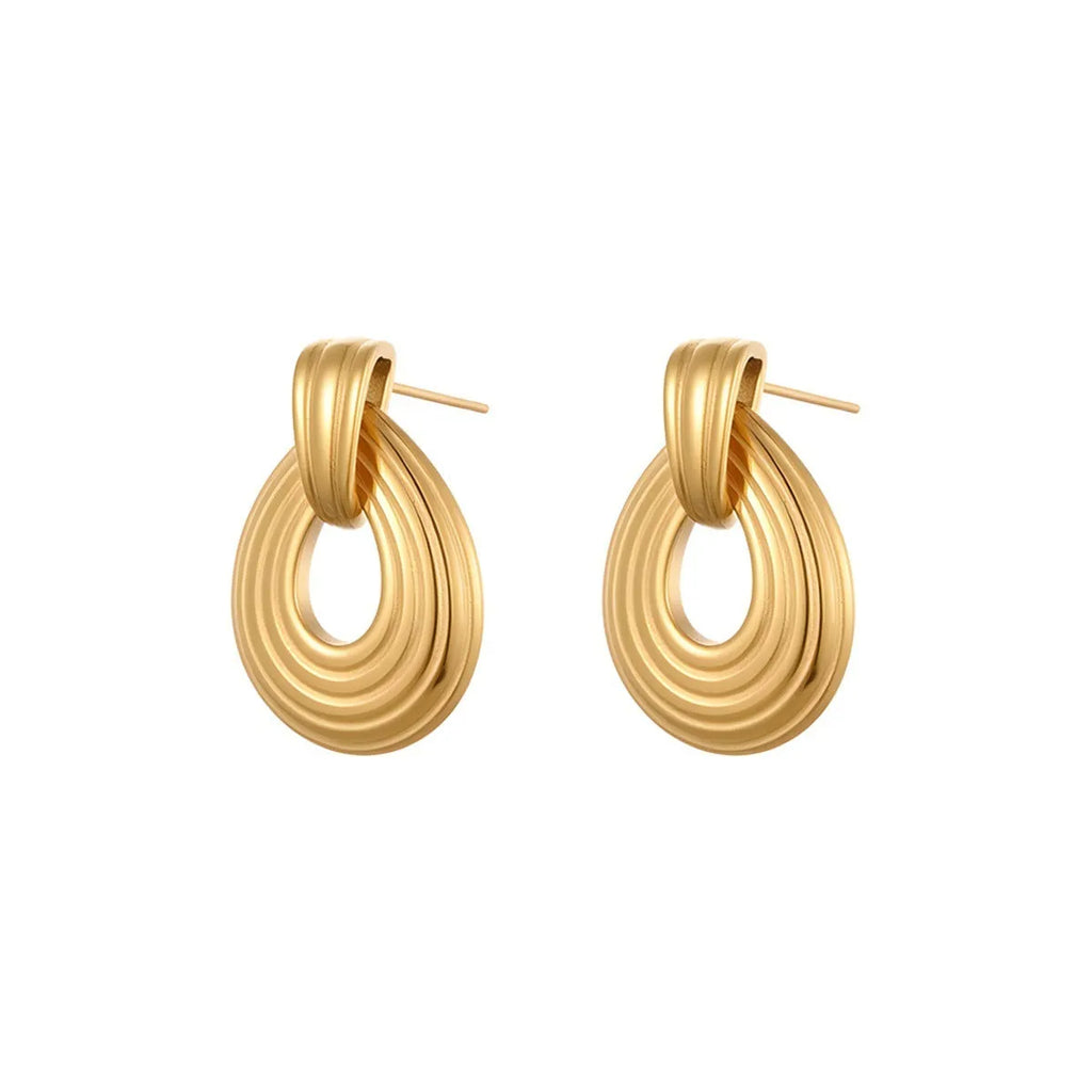 Gold-toned geometric stainless steel earrings with non-fading electroplated finish for women