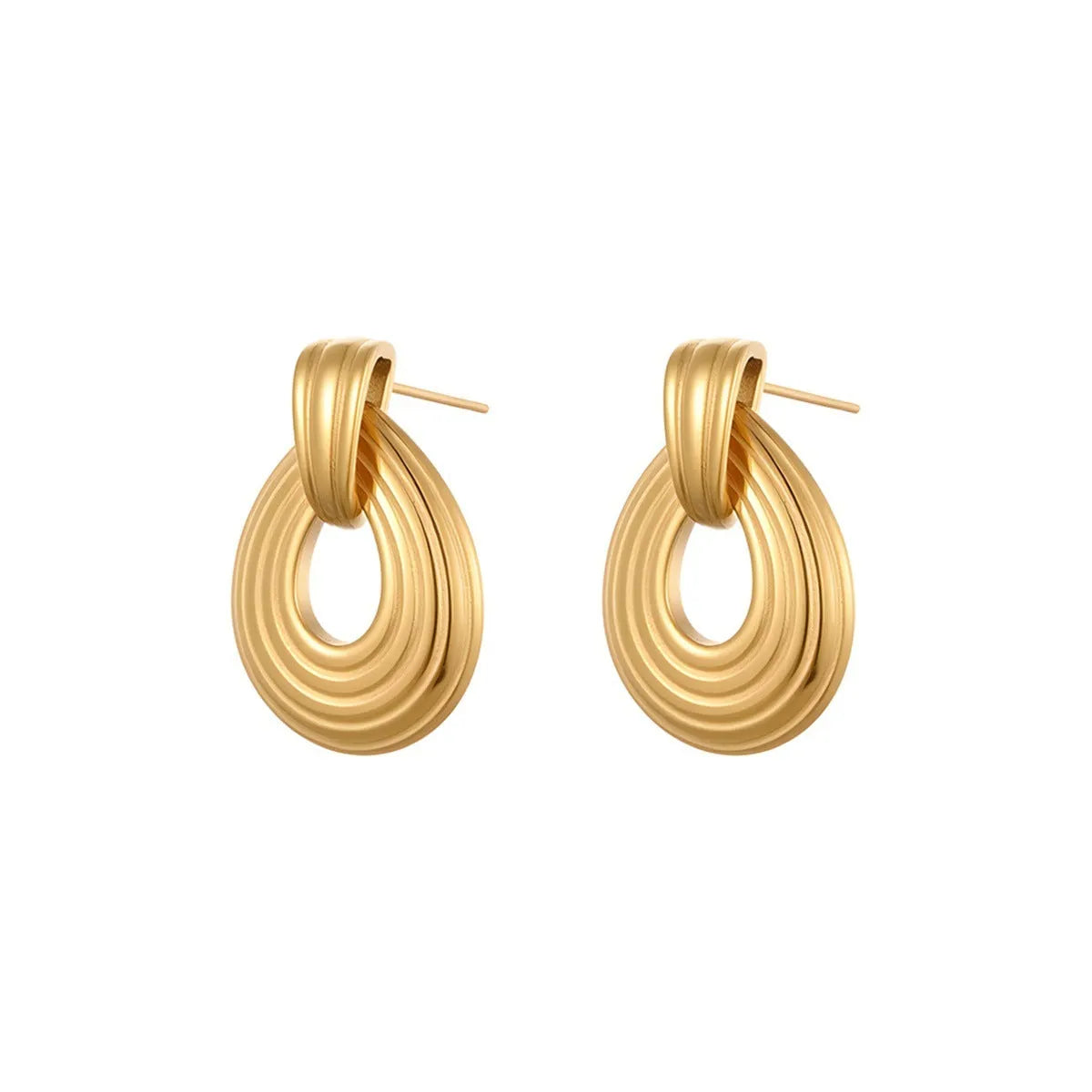 Gold-toned geometric stainless steel earrings with non-fading electroplated finish for women