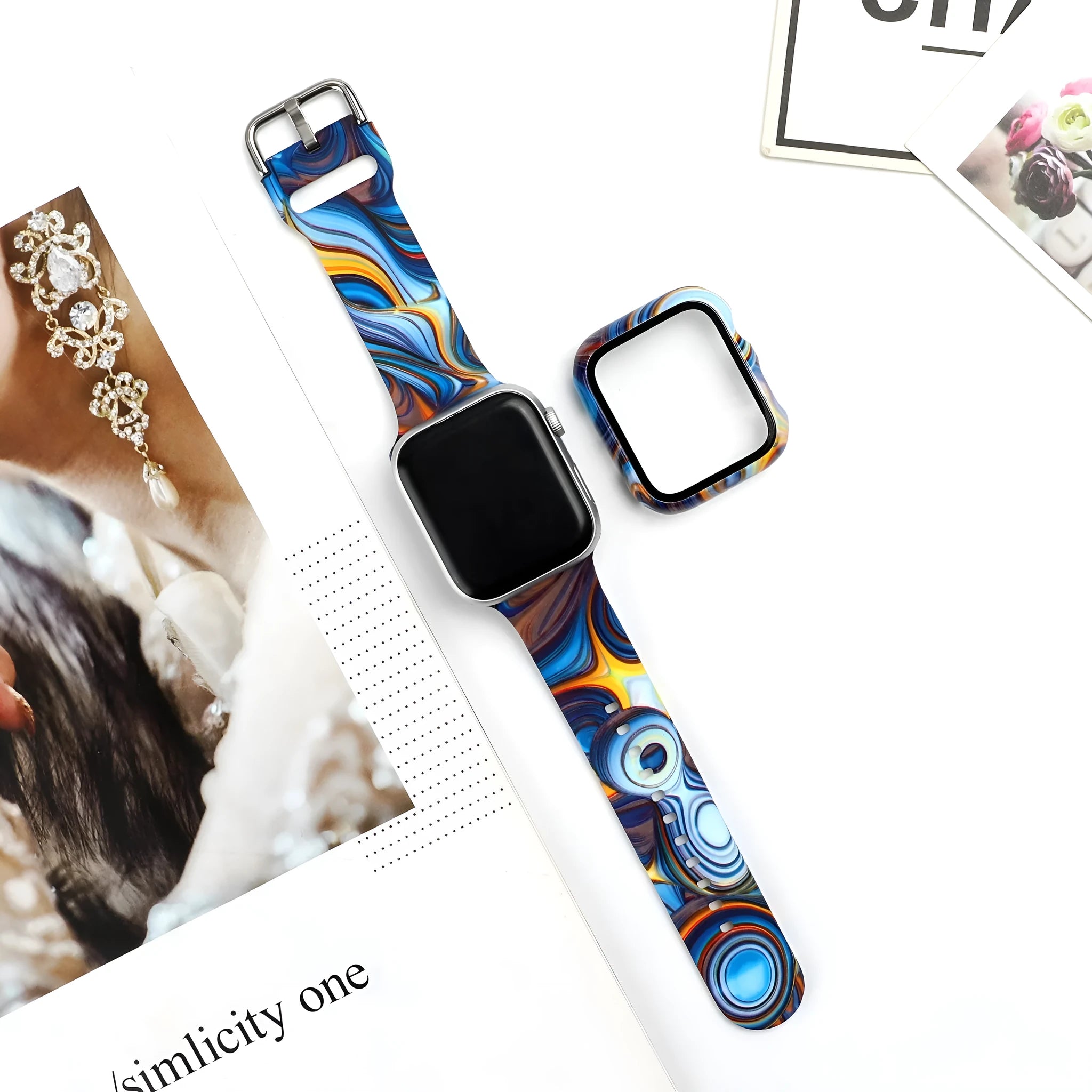 Printed silicone Apple Watch strap for iWatch 1-6 and SE models in 38mm 40mm 42mm 44mm sizes