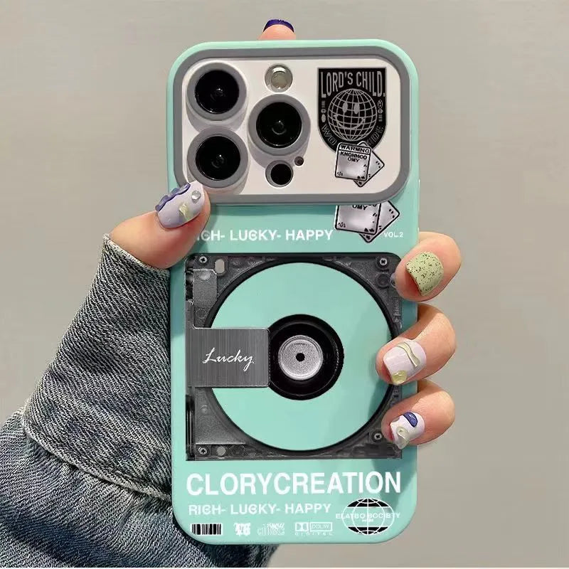 CD record large window silicone phone case for Apple iPhone with mirror accent and frosted finish