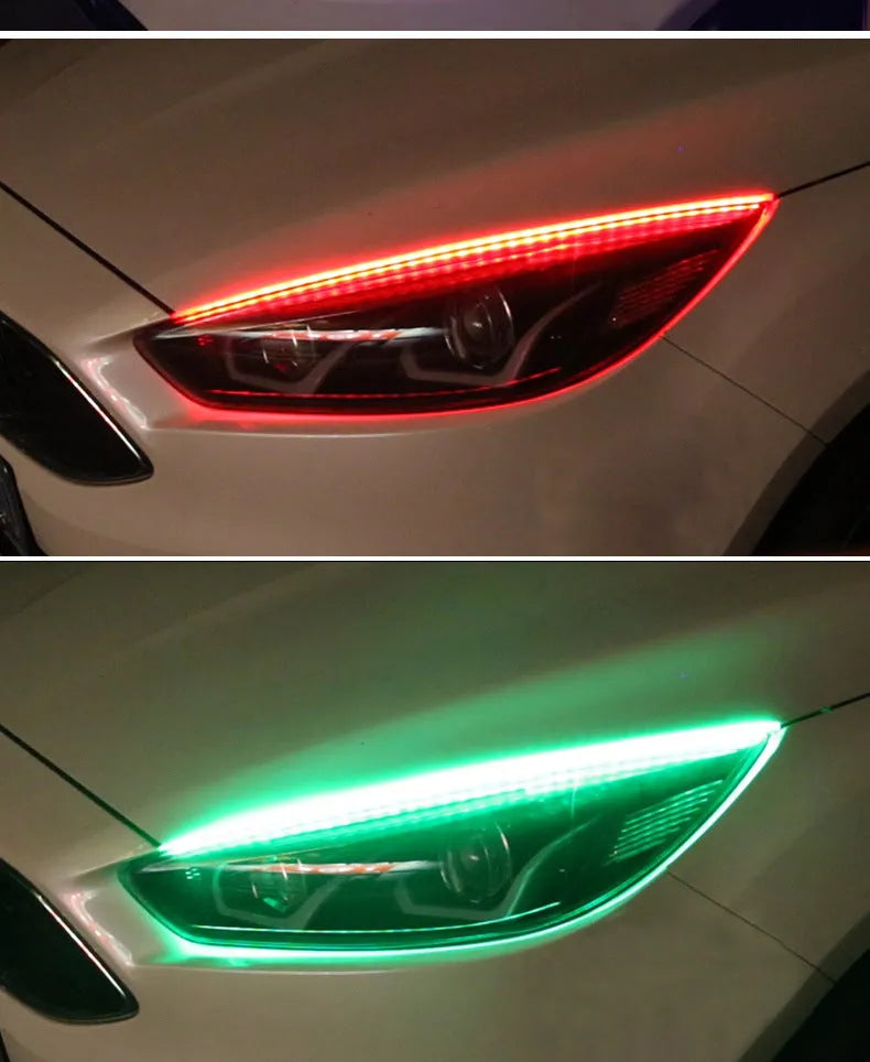 RGB LED daytime running lights with remote control in three lengths for vehicle installation
