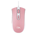 HyperX Pulsefire Core RGB wired gaming mouse in black and pink colours on a desk.