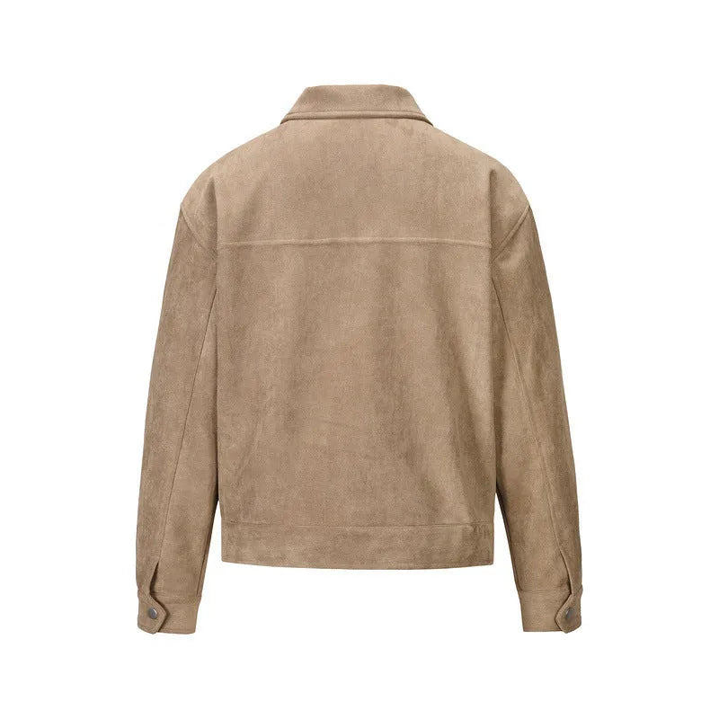 Thickened slim fit jacket coat with a large zippered pocket, shown in camel colour