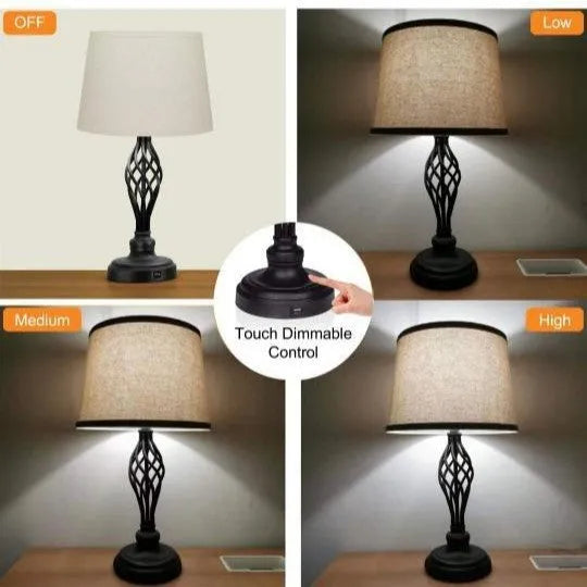 European style alloy bedside table lamp with touch controls for dimming and cold/warm light selection plus USB charging port
