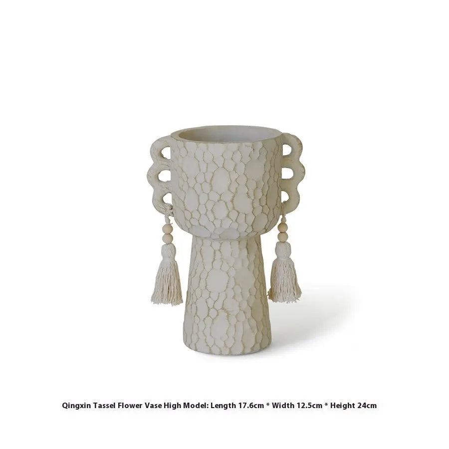 Ceramic succulent pot with tassel flower design in quiet style for home decor