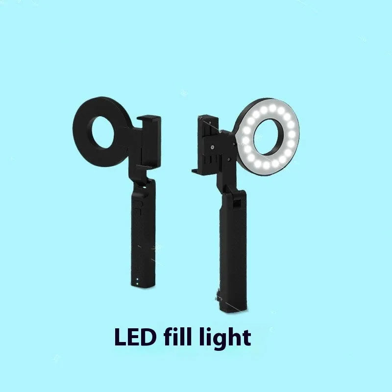 Black portable handheld LED fill light for phone photography measuring 14.5 by 25.8 by 4.7 centimetres