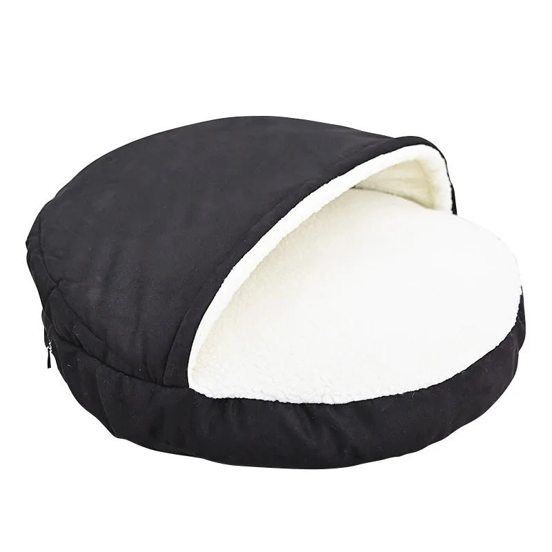 Brown and grey cloth dog kennel with removable washable cover for small to medium-sized dogs