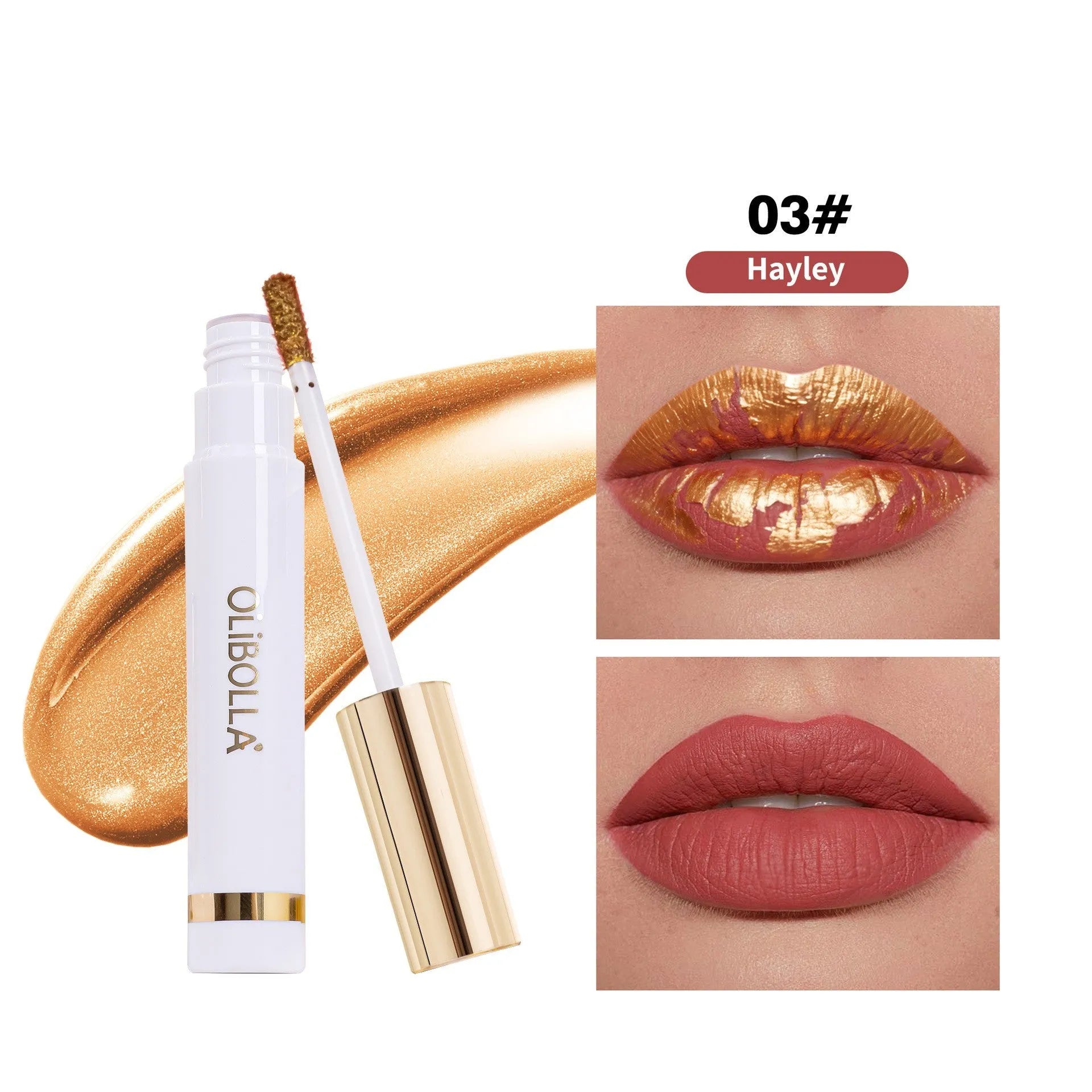 24k gold waterproof lip balm with tear-and-pull applicator in four shades 01Adore 02Lovely 03Hayley 04Whimsical