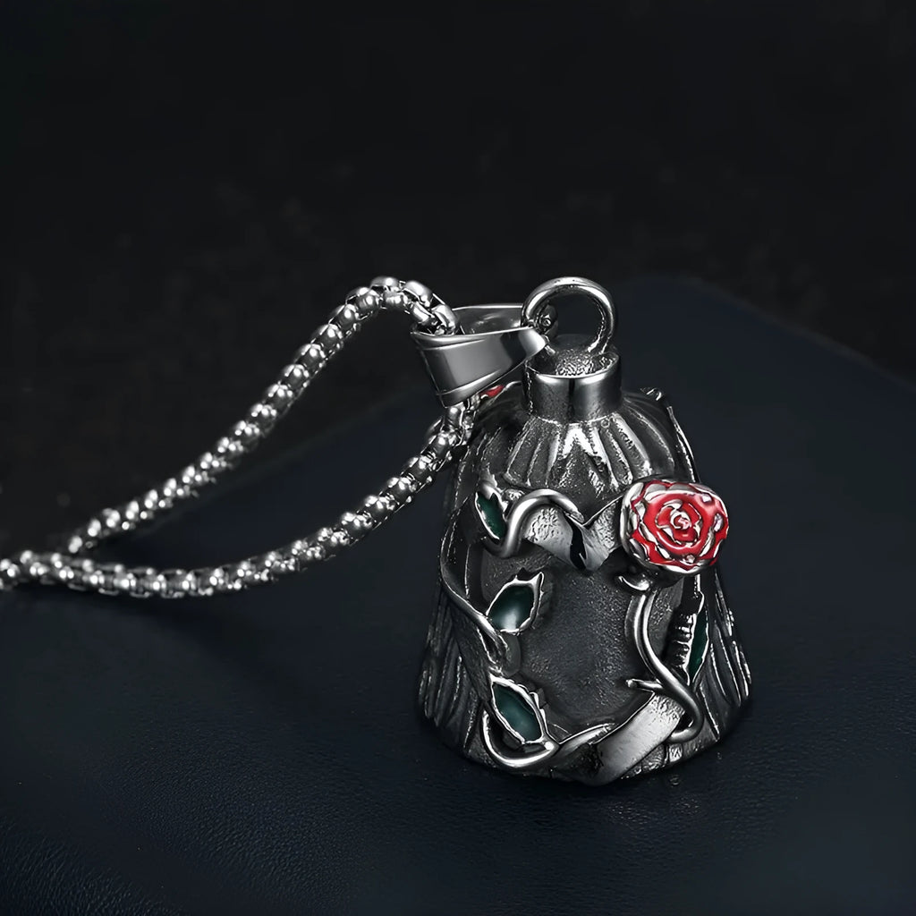 Titanium steel vintage polished motorcycle lucky bell with double-sided epoxy rose geometric design